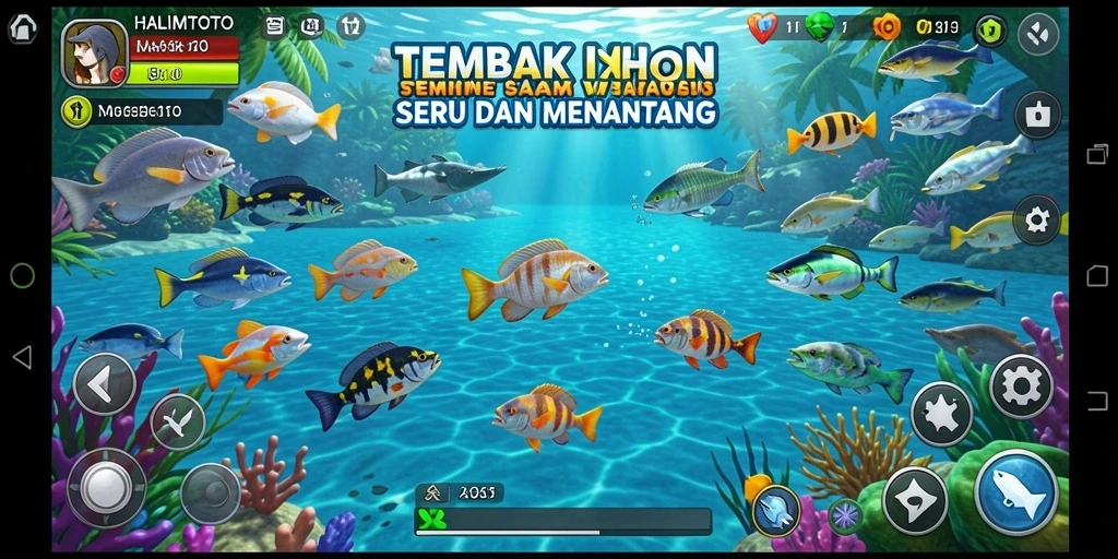Tampilan gameplay seru menangkap ikan di HALIMTOTO.