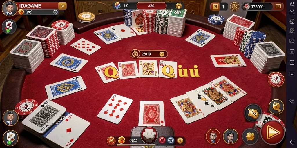 Screenshot gameplay IDAGAME yang menunjukkan aksi seru bermain QiuQiu.
