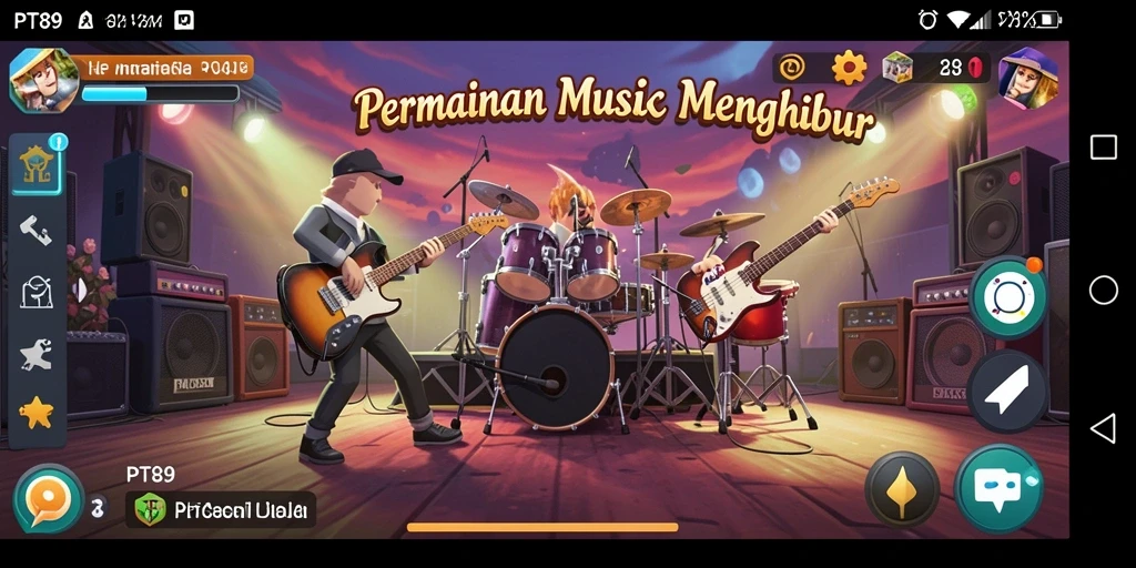 Screenshot PT89 menampilkan keseruan bermain musik dengan teman-teman.
