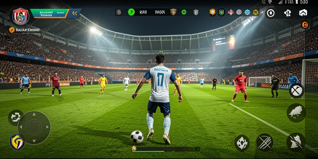 Screenshot gameplay RAJACAIR menampilkan aksi seru di lapangan sepak bola.