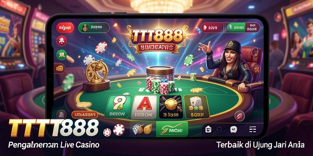 Tampilan gameplay TTT888 dengan dealer langsung dan suasana kasino nyata.