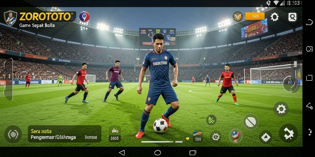 Tampilan gameplay ZOROTOTO dengan aksi sepak bola seru.